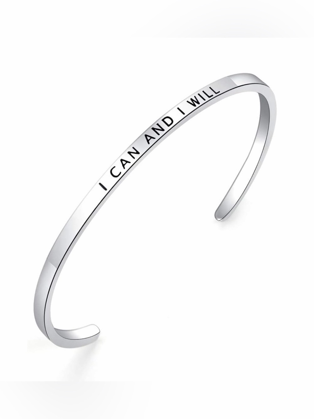 Anthropologie Silver 'I CAN AND I WILL' Engraved Bangle Bracelet